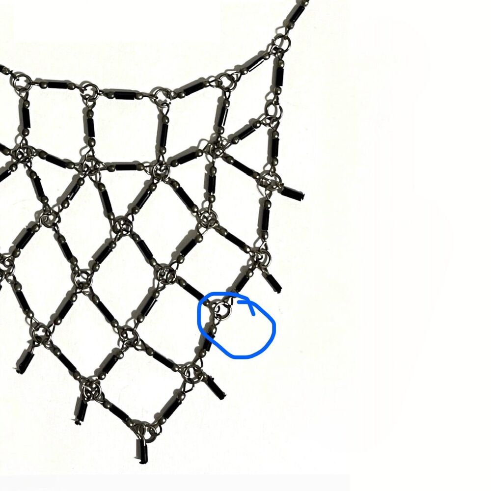Vintage Bib Necklace Black Beaded Cage Lattice Mesh Boho Aged Delicate Unique - Picture 6 of 7